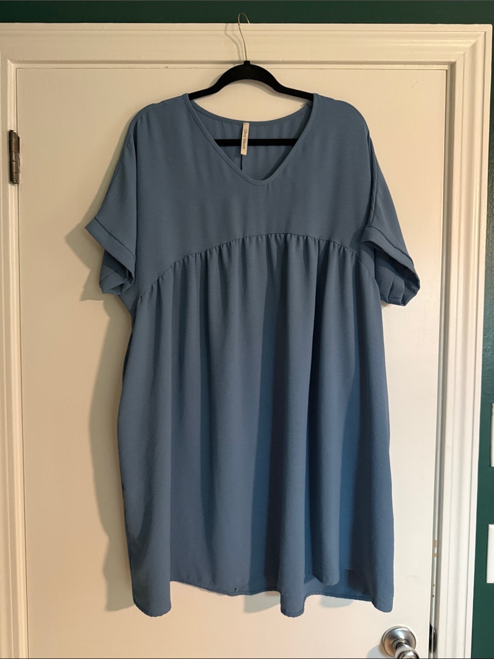 Light Blue V-Neck Women’s Babydoll Dress w/ pockets